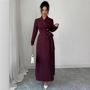 European and American women's clothing spring 2026 new British style long-sleeved solid color dress