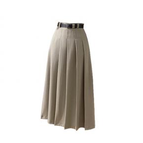 Elegant Commuting A-line Midi Skirt, Solid Color Pleated Skirt with Slight Stretch (Grey/Black)