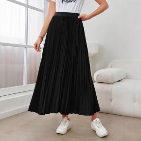 Elegant Commuting A-line Midi Skirt, Solid Color Pleated Skirt with Slight Stretch (Grey/Black)